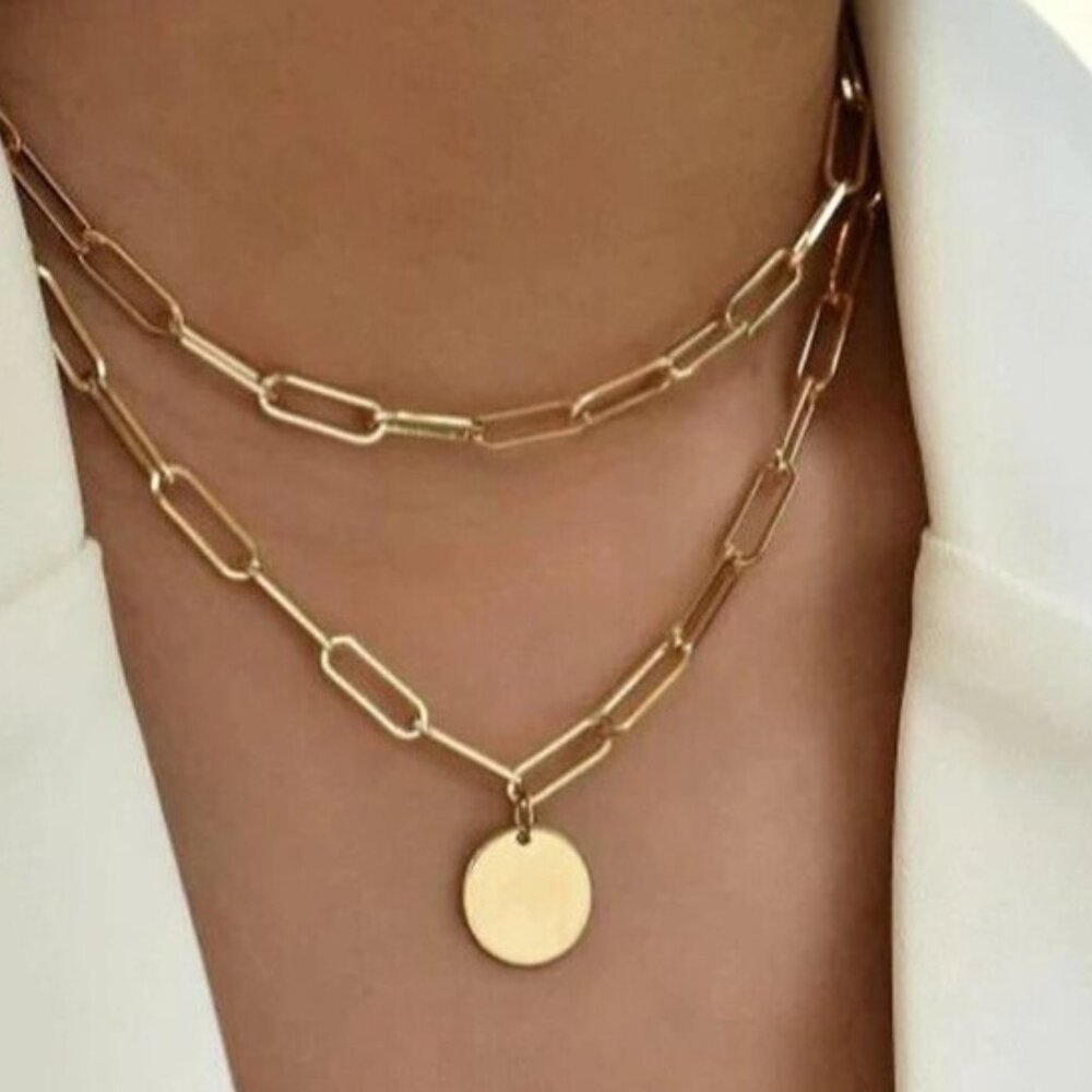 Boho Double Layered Necklace With Round Medallion